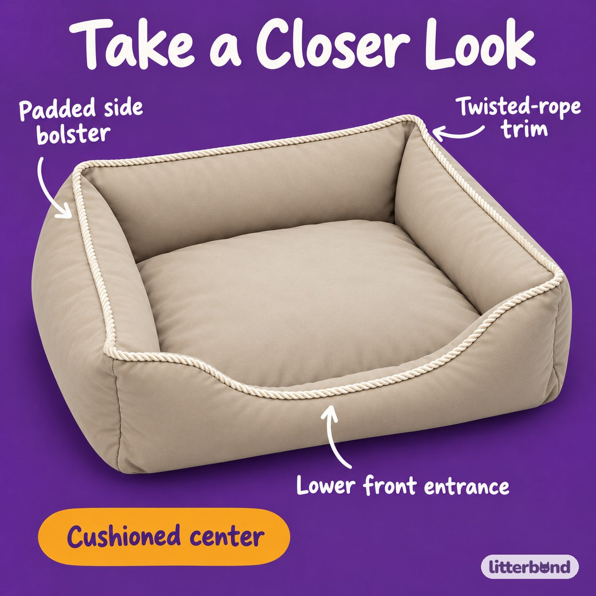 Rope Trim Sofa Bed for Naps - close-up details