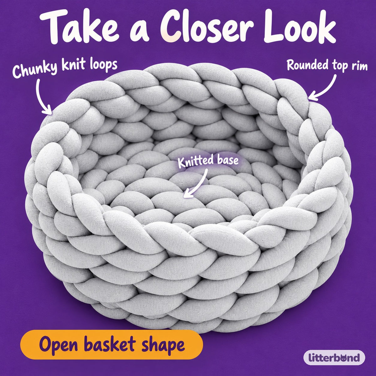 Chunky Knit Basket Bed for Naps - close-up details