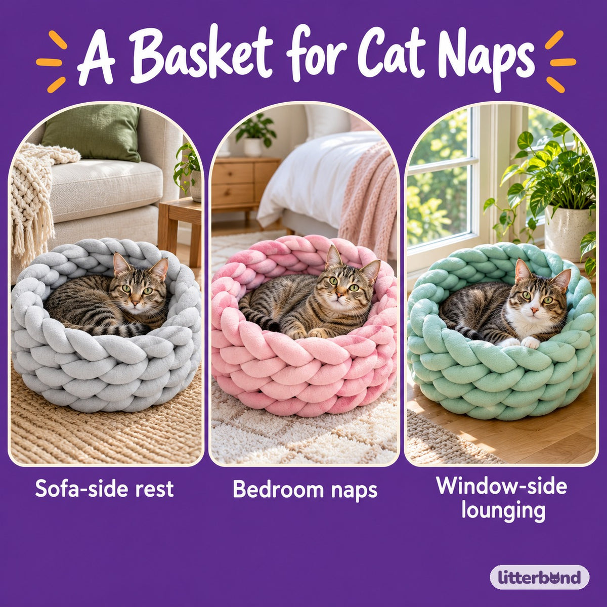 Chunky Knit Basket Bed for Naps - cozy at home