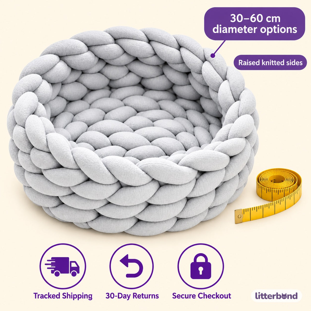 Chunky Knit Basket Bed for Naps - size and details