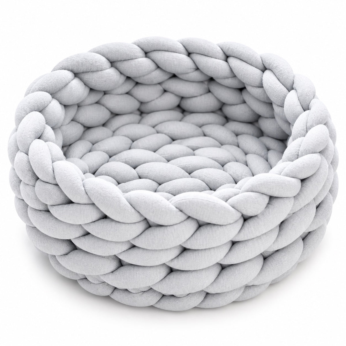 Chunky Knit Basket Bed for Naps - Light Gray
