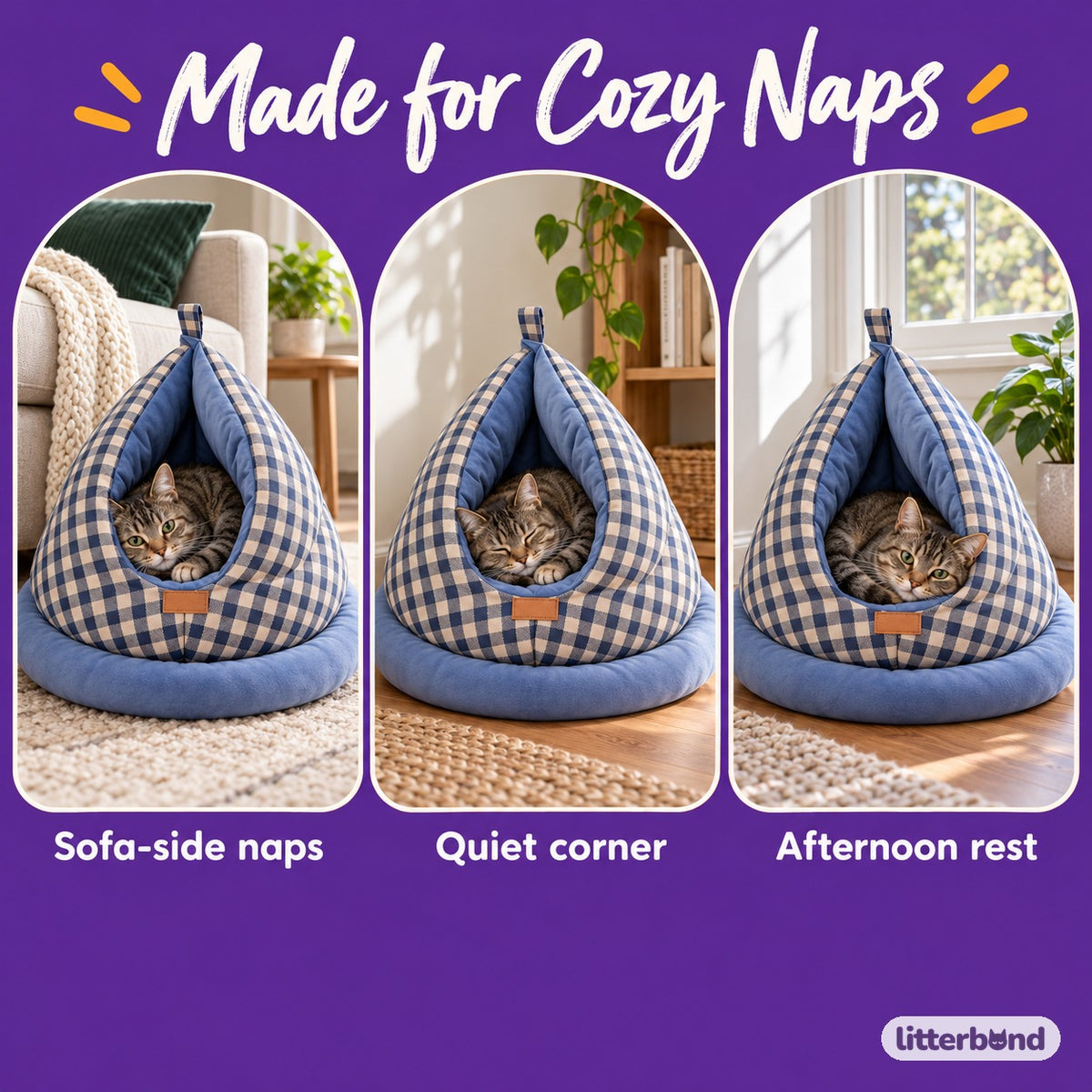 Gingham Cave Bed for Naps - cozy at home