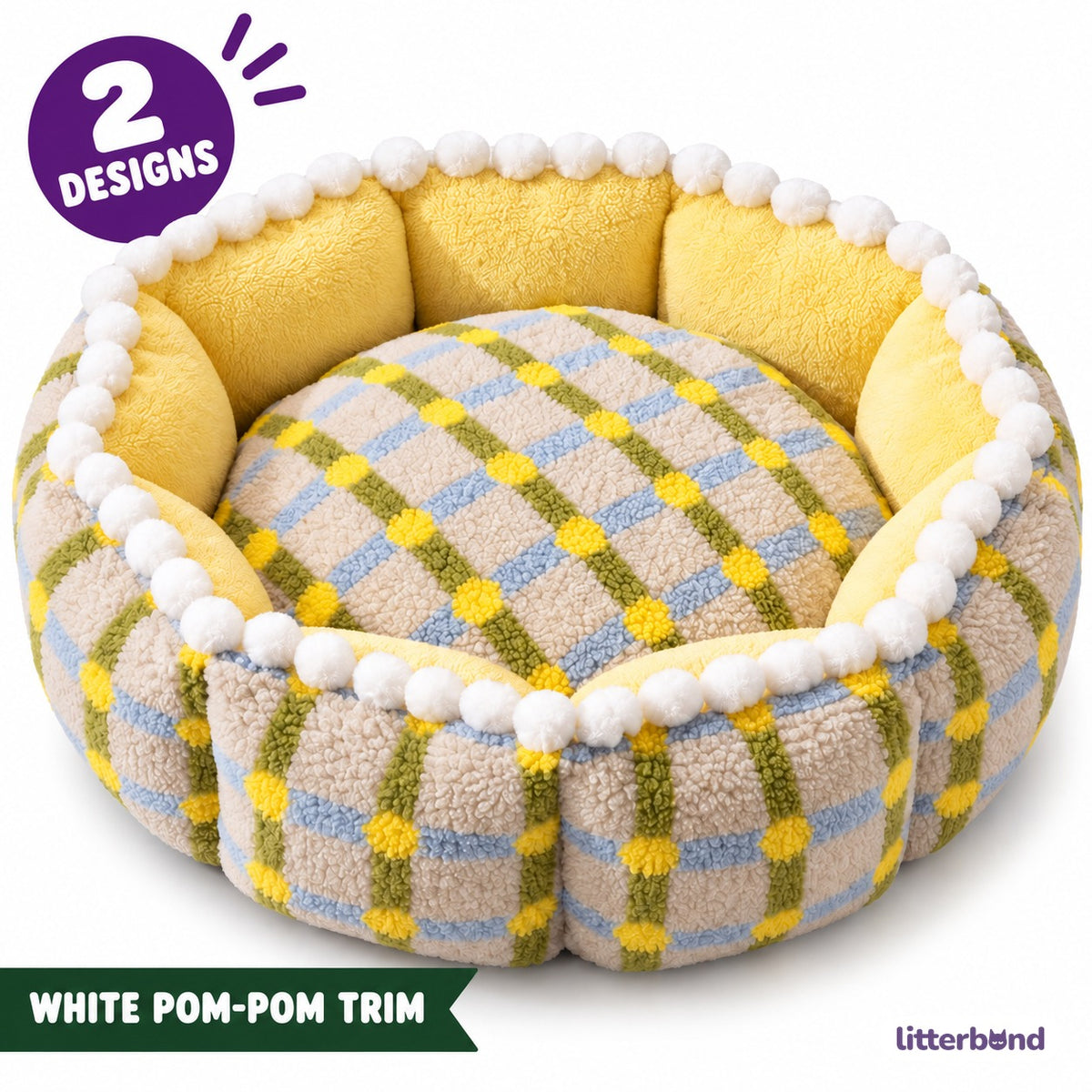 Pom Trim Plaid Bed for Naps