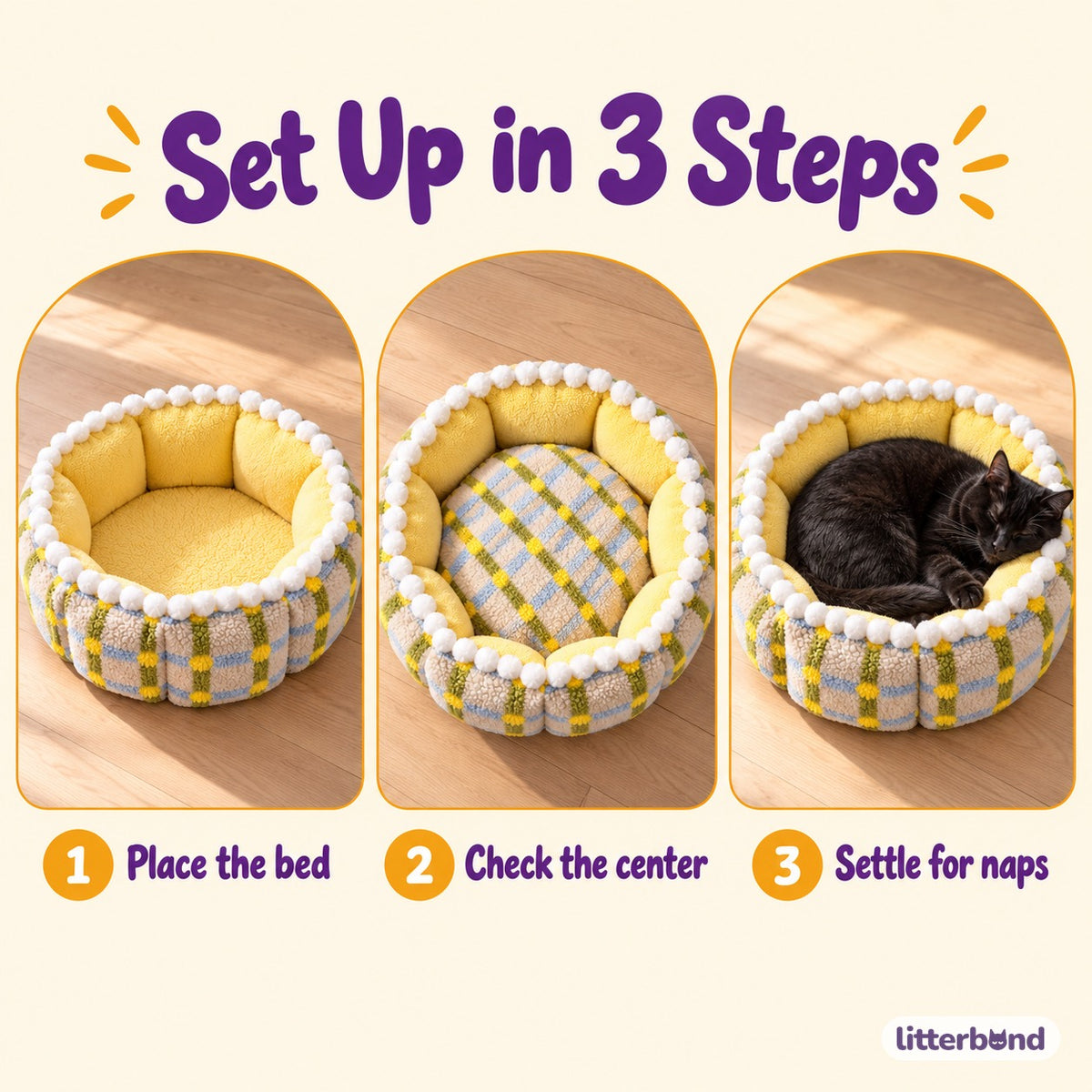 Pom Trim Plaid Bed for Naps - how to use it