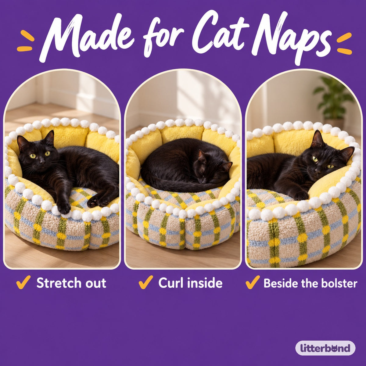 Pom Trim Plaid Bed for Naps - cozy at home