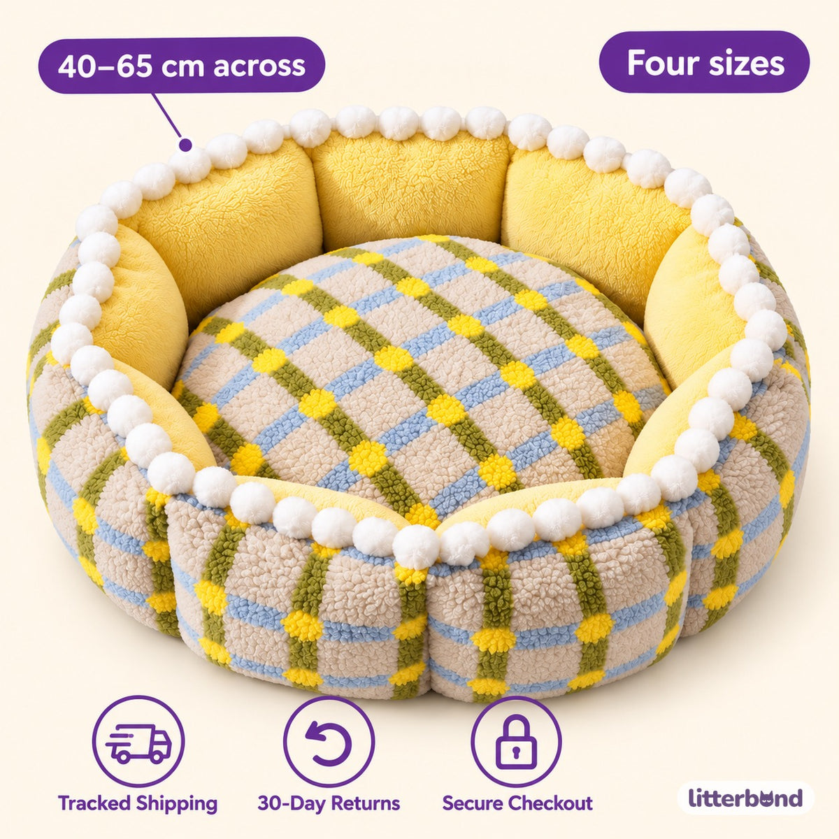Pom Trim Plaid Bed for Naps - size and details