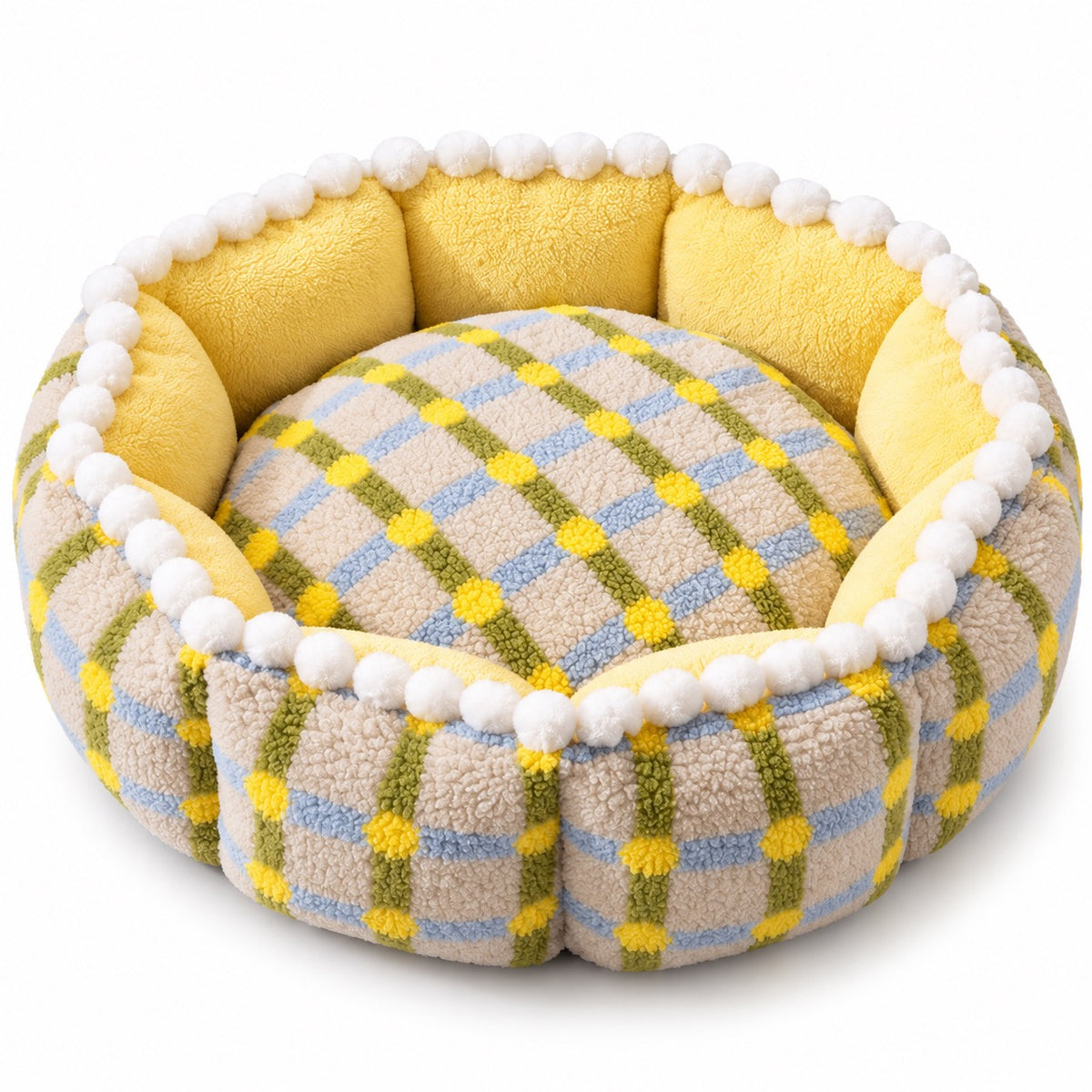 Pom Trim Plaid Bed for Naps - Yellow Plaid