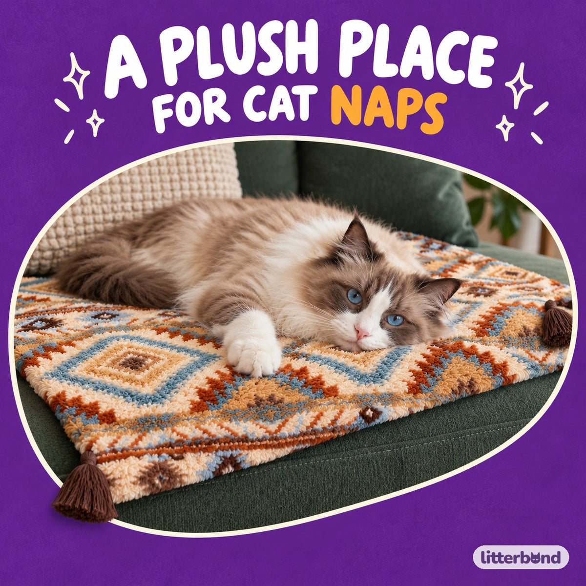 Patterned Plush Blanket Mat for Naps with a cat