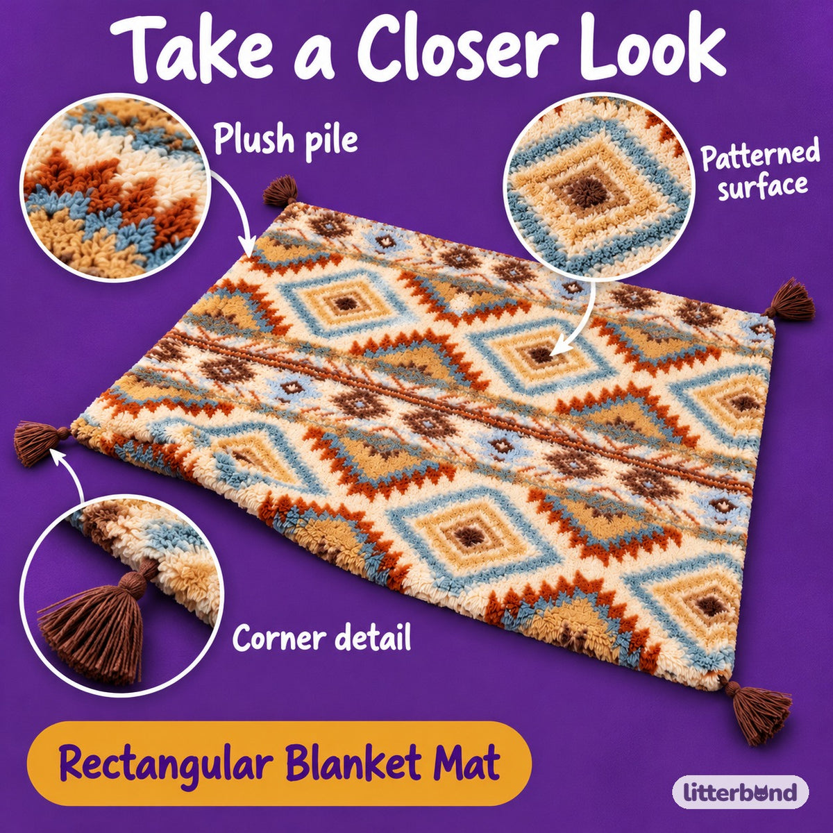 Patterned Plush Blanket Mat for Naps - close-up details