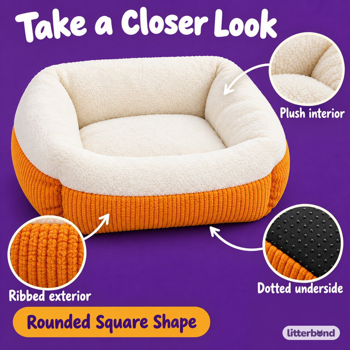 Ivory Bolster Bed for Naps - close-up details