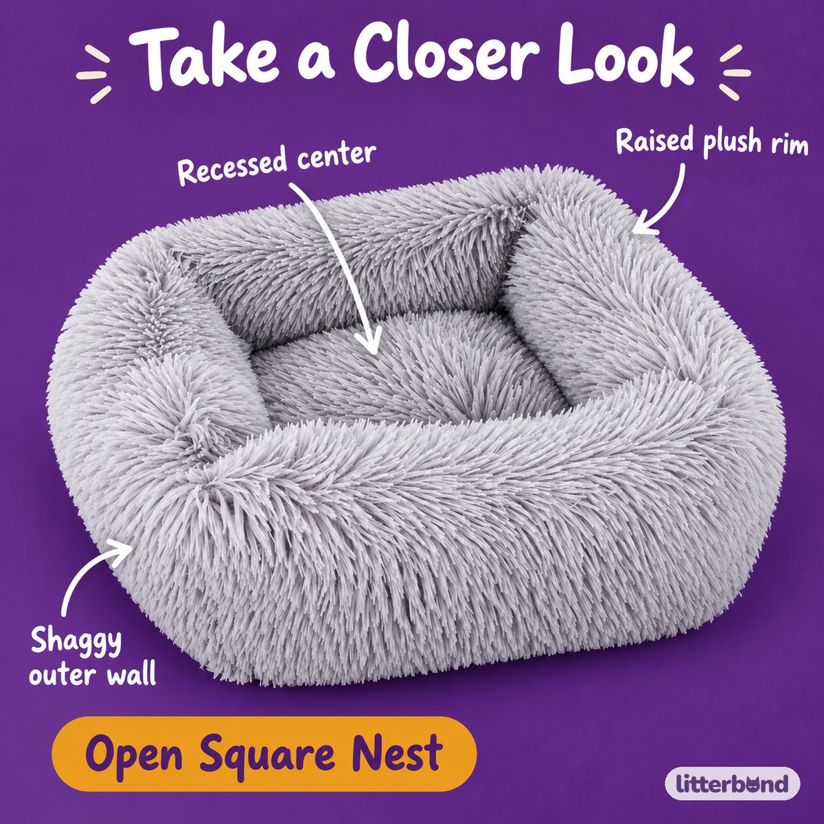 Shaggy Square Bed for Cat Naps - close-up details