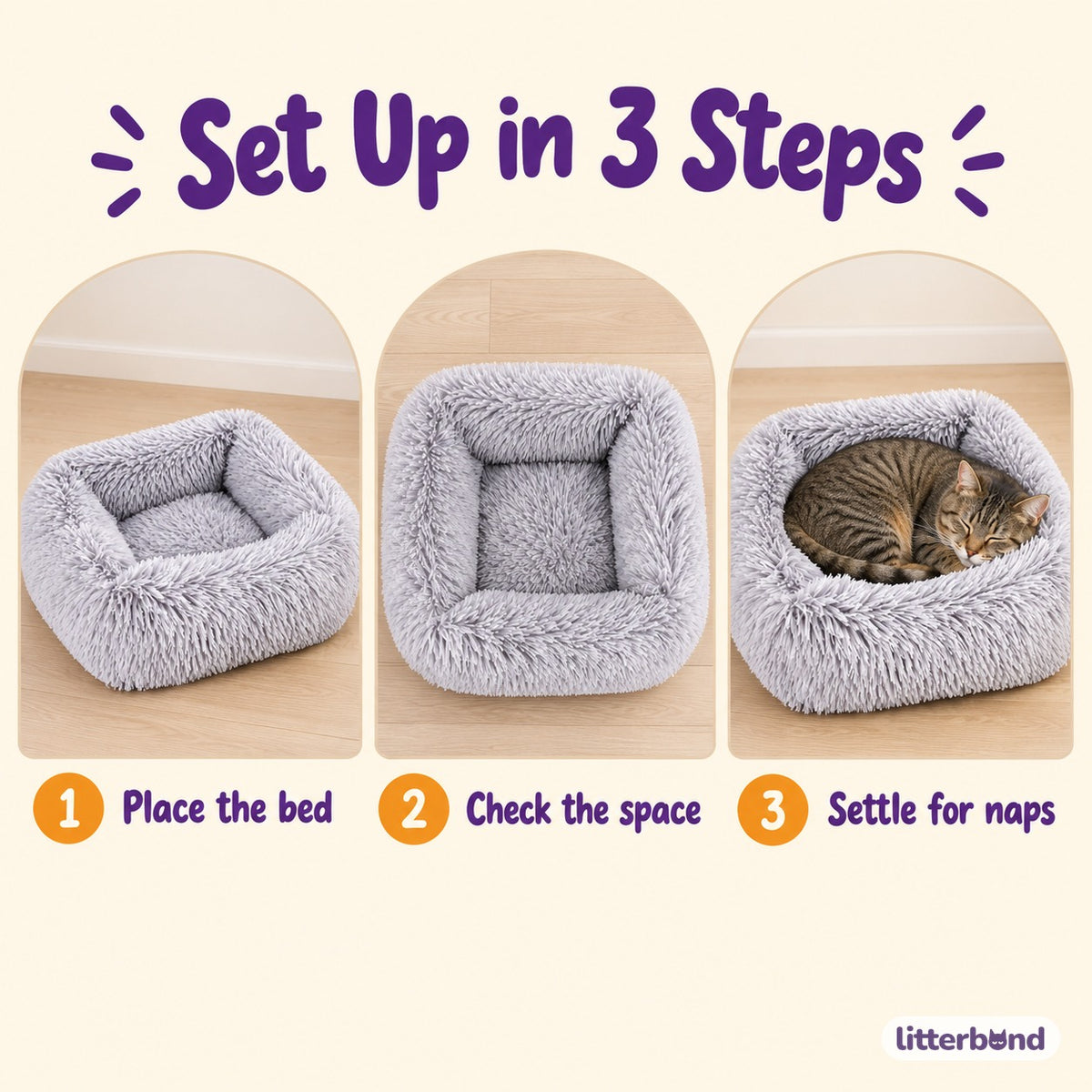Shaggy Square Bed for Cat Naps - how to use it