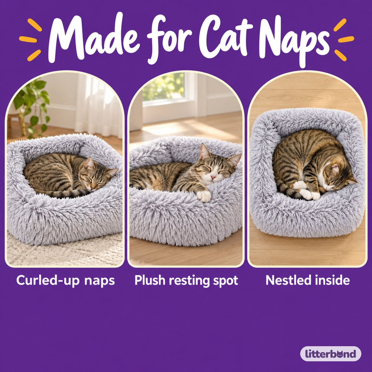 Shaggy Square Bed for Cat Naps - cozy at home