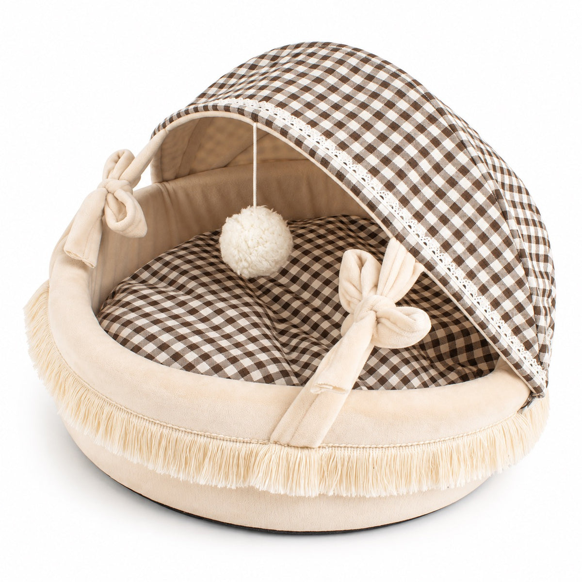 Gingham Canopy Bed for Naps - Brown Gingham