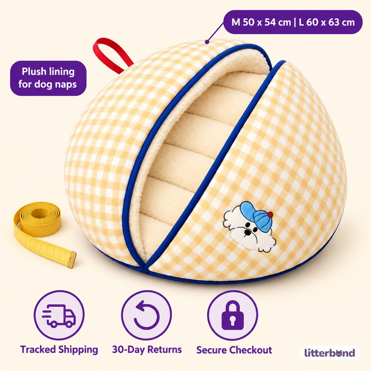 Clamshell Dog Bed for Naps - size and details