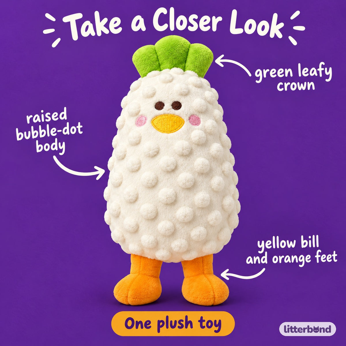 Pineapple Duck Plush for Dog Play - close-up details