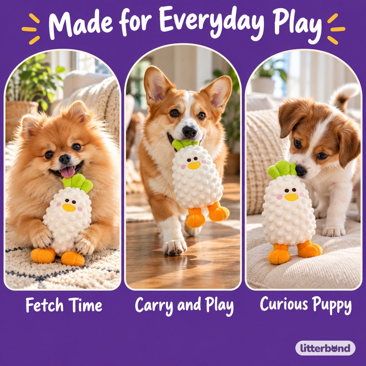 Pineapple Duck Plush for Dog Play - playtime at home