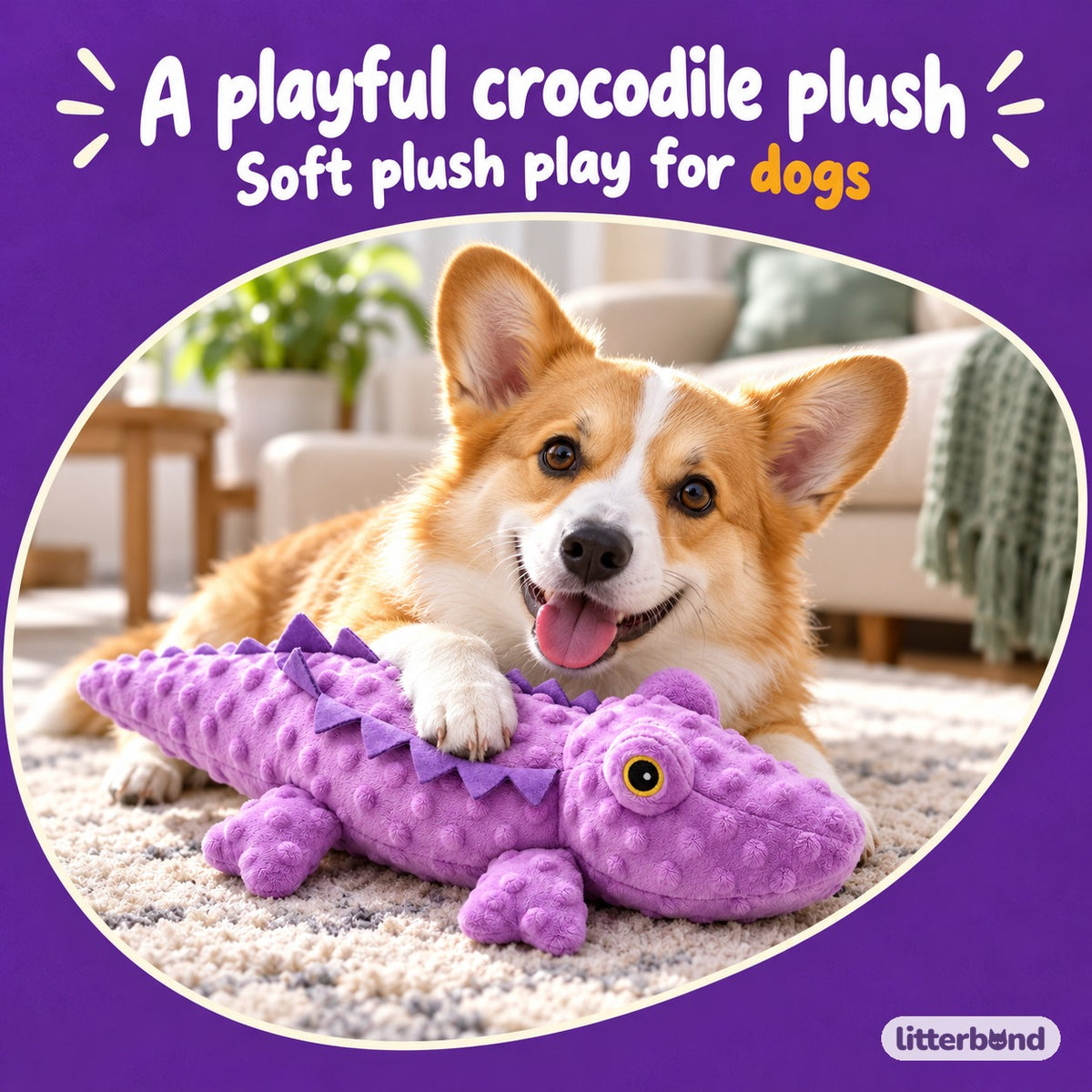 Purple Crocodile Plush for Fetch with a dog