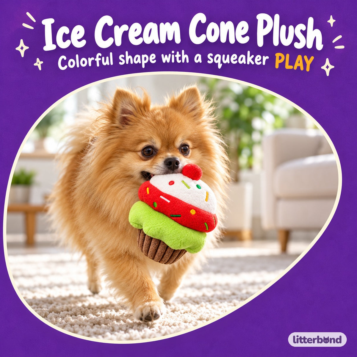 Ice Cream Cone Plush for Fetch with a dog