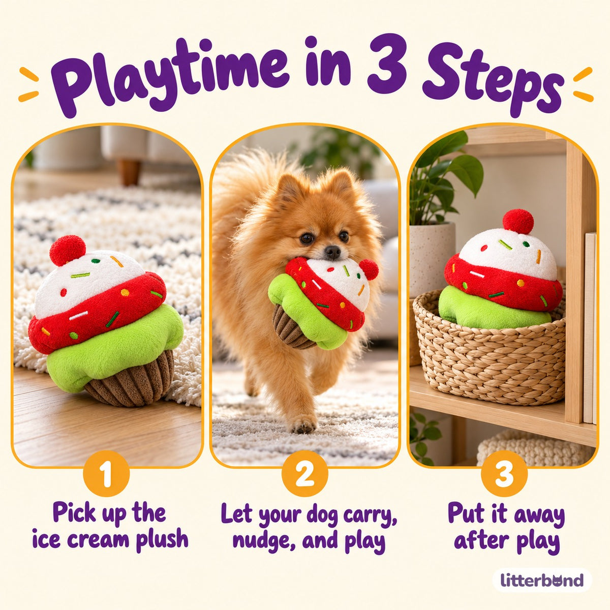 Ice Cream Cone Plush for Fetch - how to play