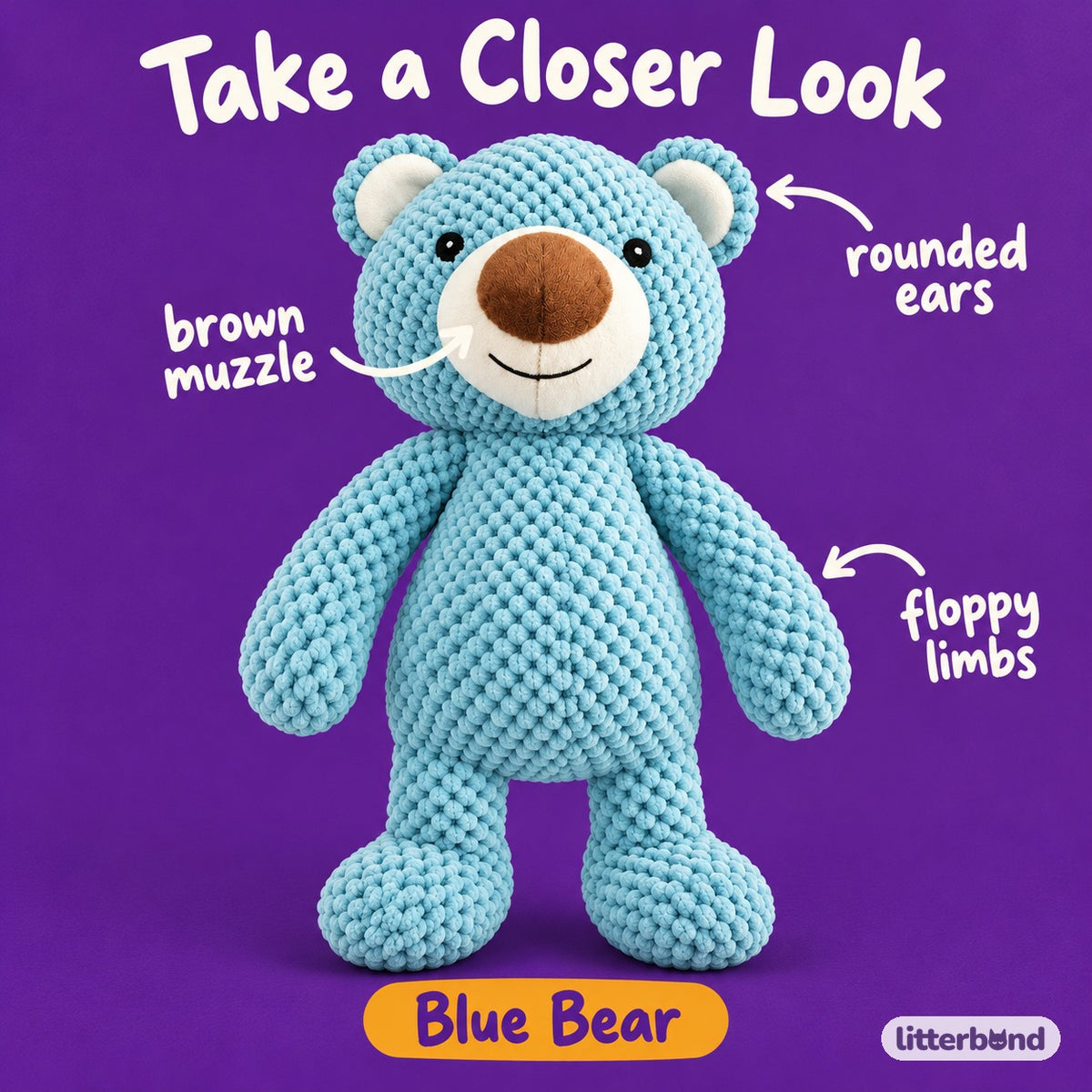 Blue Bear Plush for Carrying - close-up details