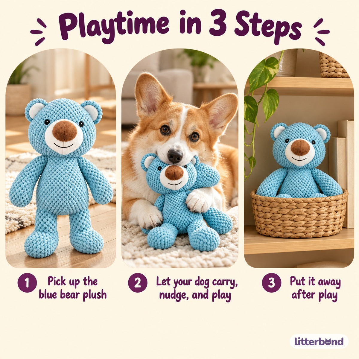 Blue Bear Plush for Carrying - how to play