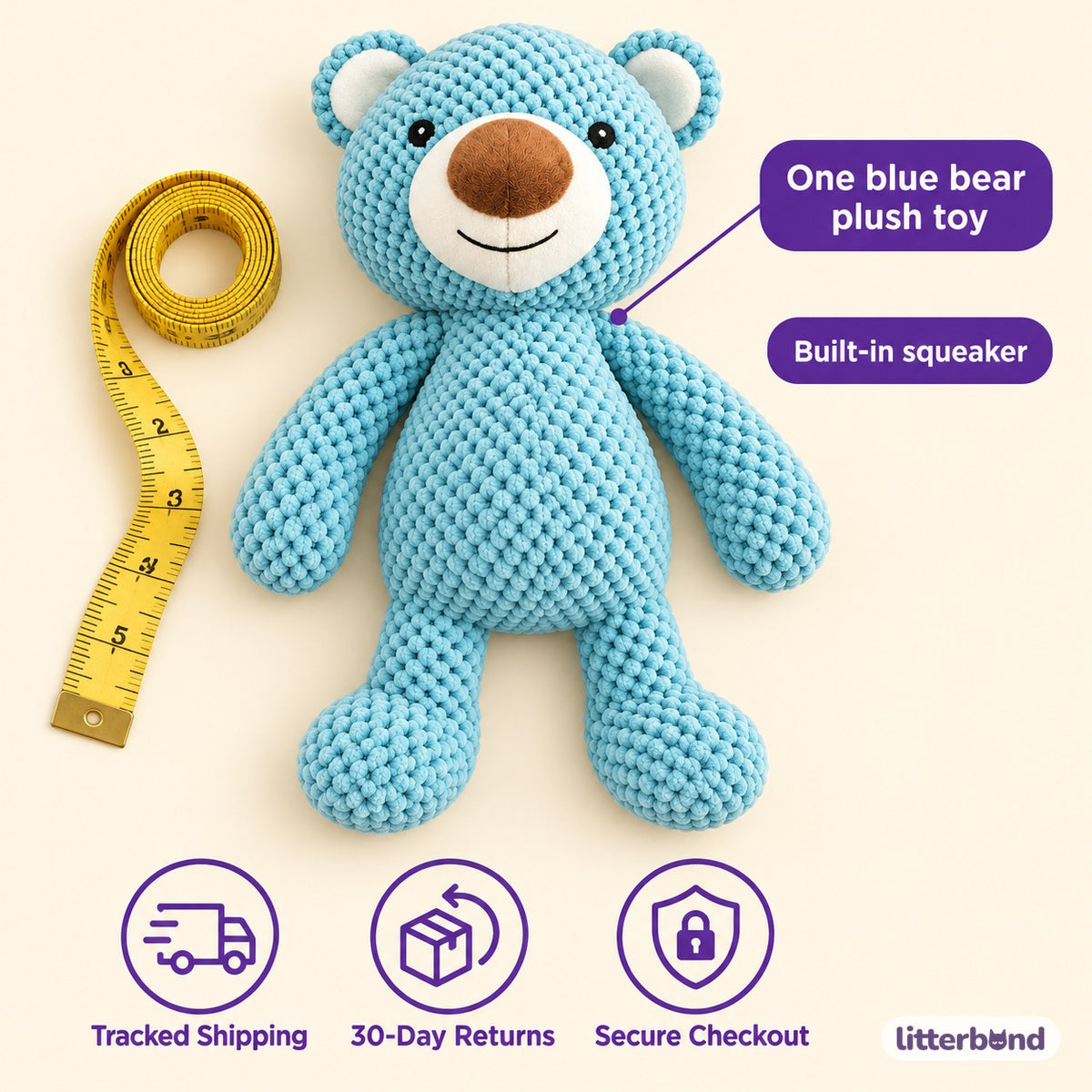 Blue Bear Plush for Carrying - size and details