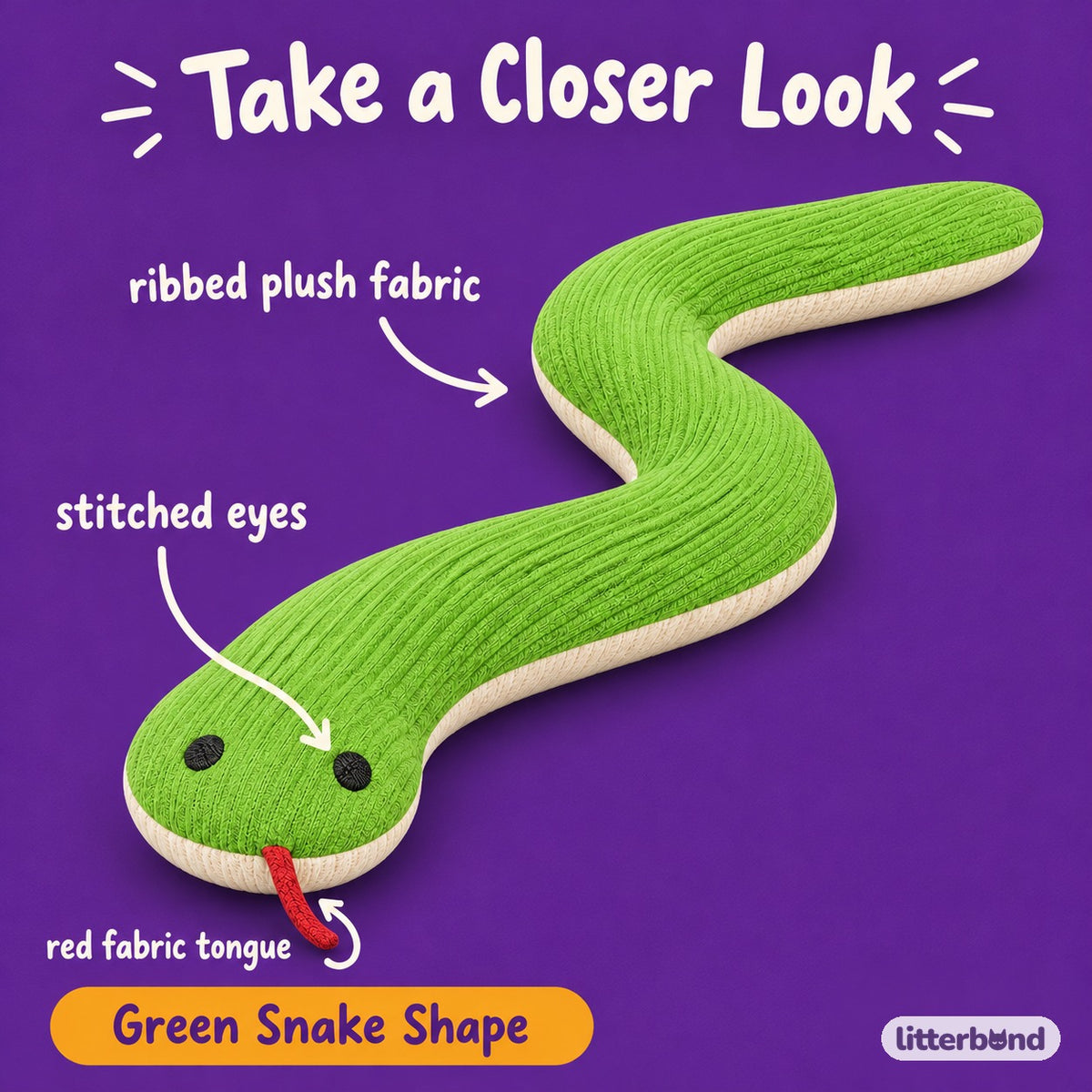 Green Snake Carry Plush - close-up details