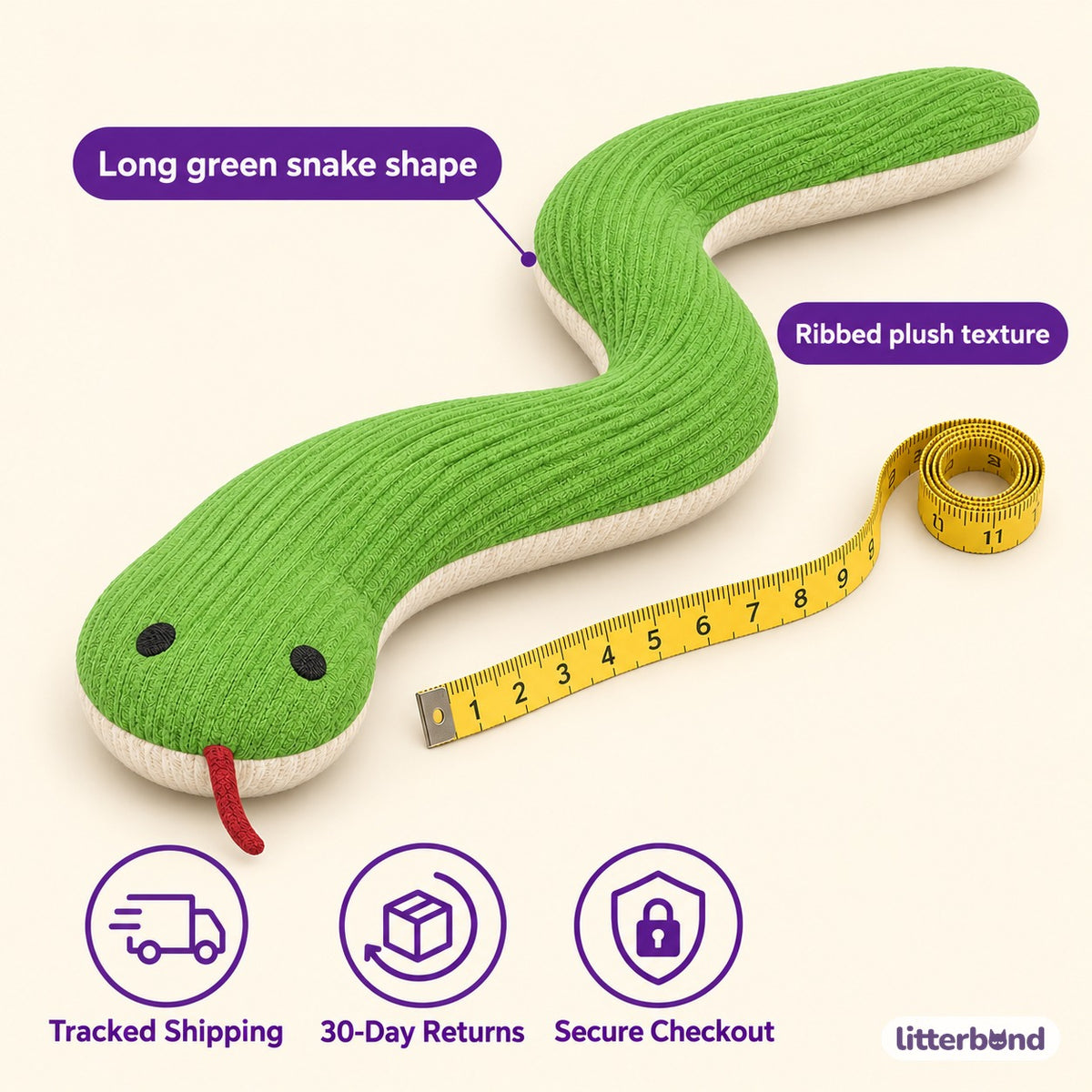 Green Snake Carry Plush - size and details