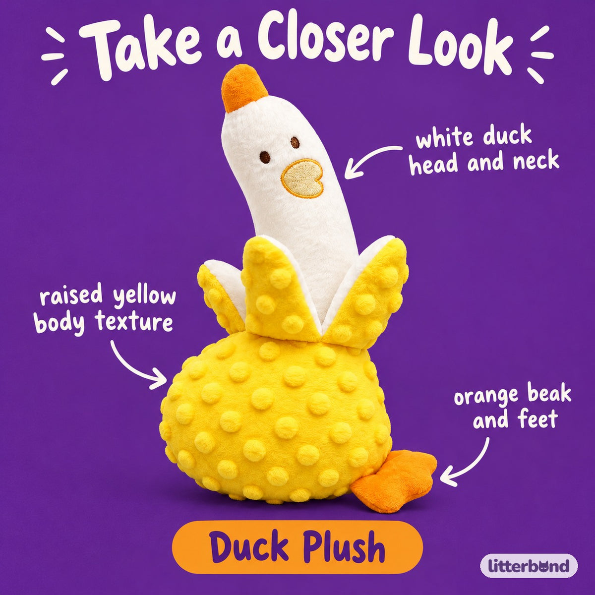 Banana Duck Plush for Carrying - close-up details