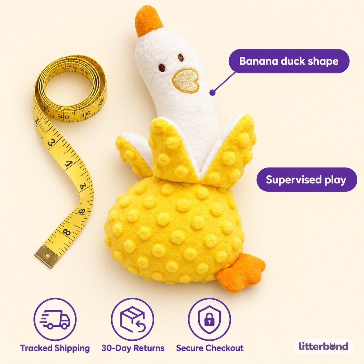 Banana Duck Plush for Carrying - size and details