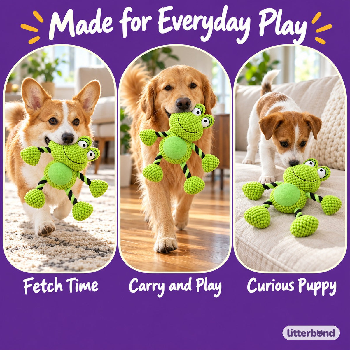 Knotted Frog & Duck Tug Plush - playtime at home