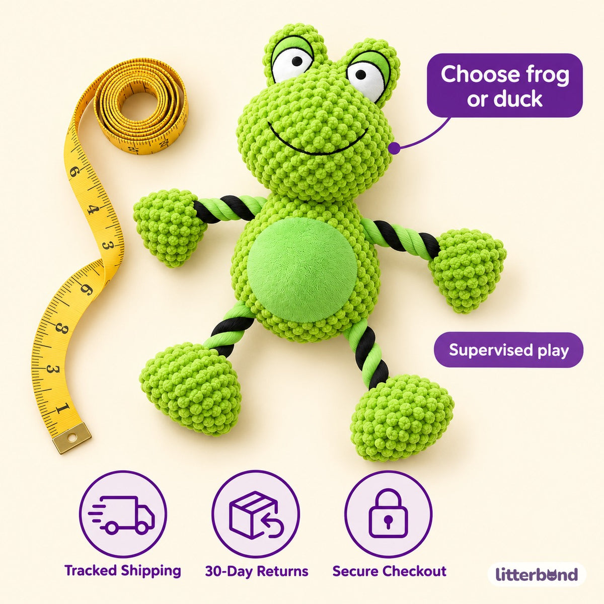 Knotted Frog & Duck Tug Plush - size and details