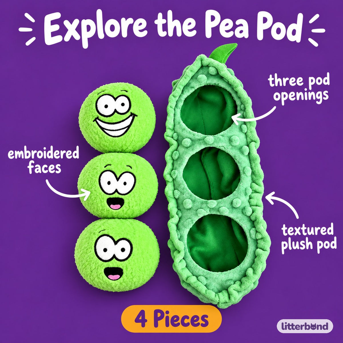 Pea Pod Plush for Hide-and-Seek - close-up details