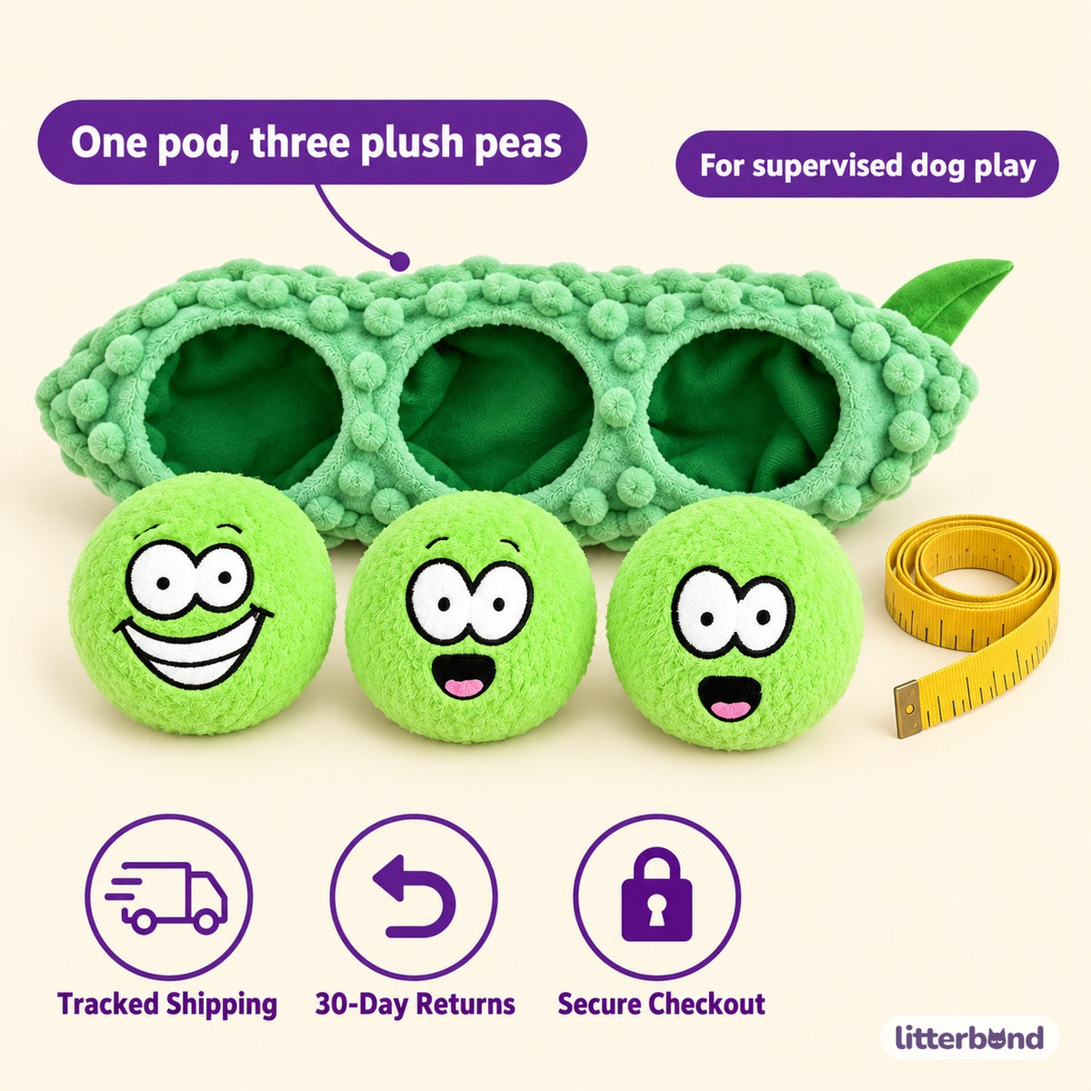 Pea Pod Plush for Hide-and-Seek - size and details