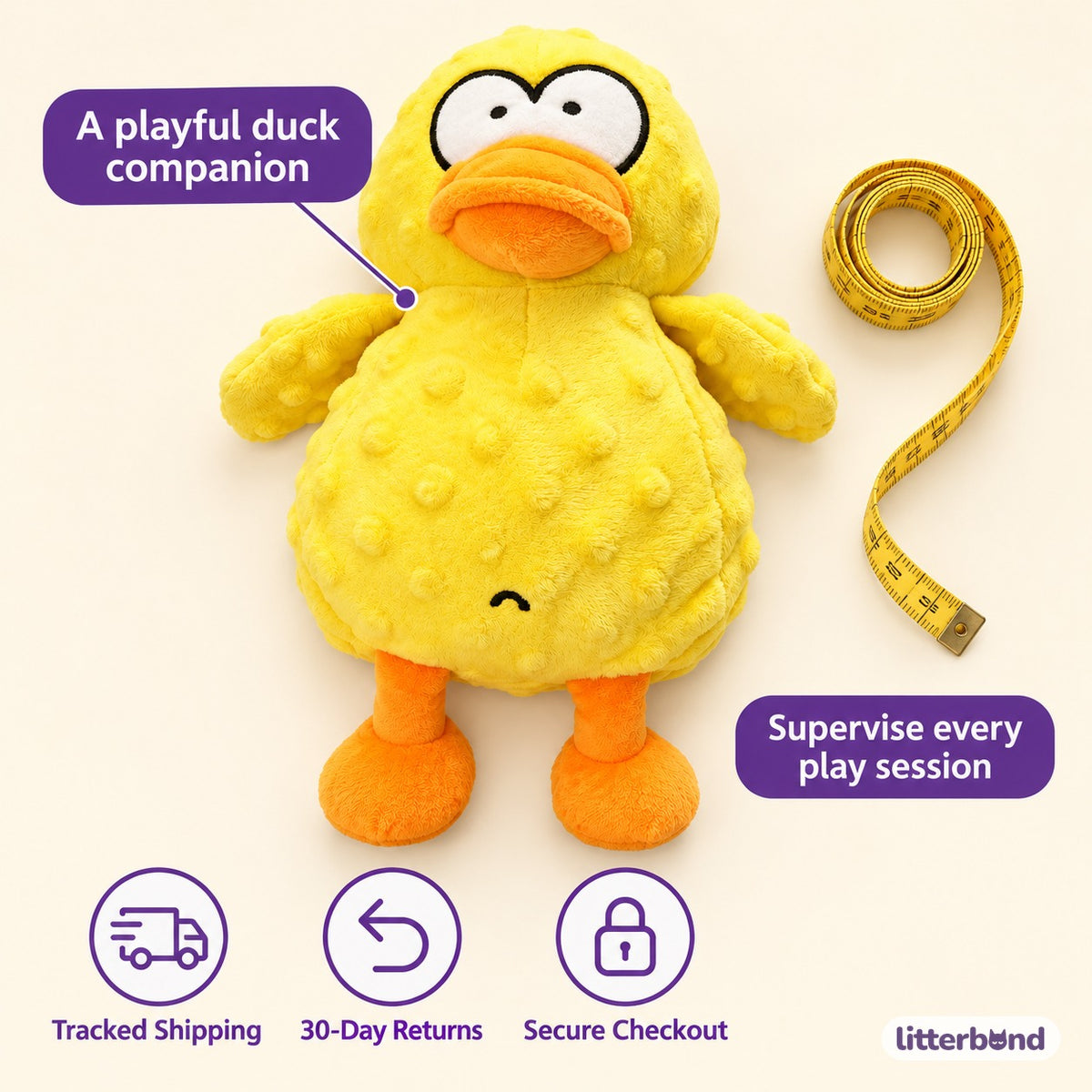 Bumpy Duck Plush for Carrying - size and details