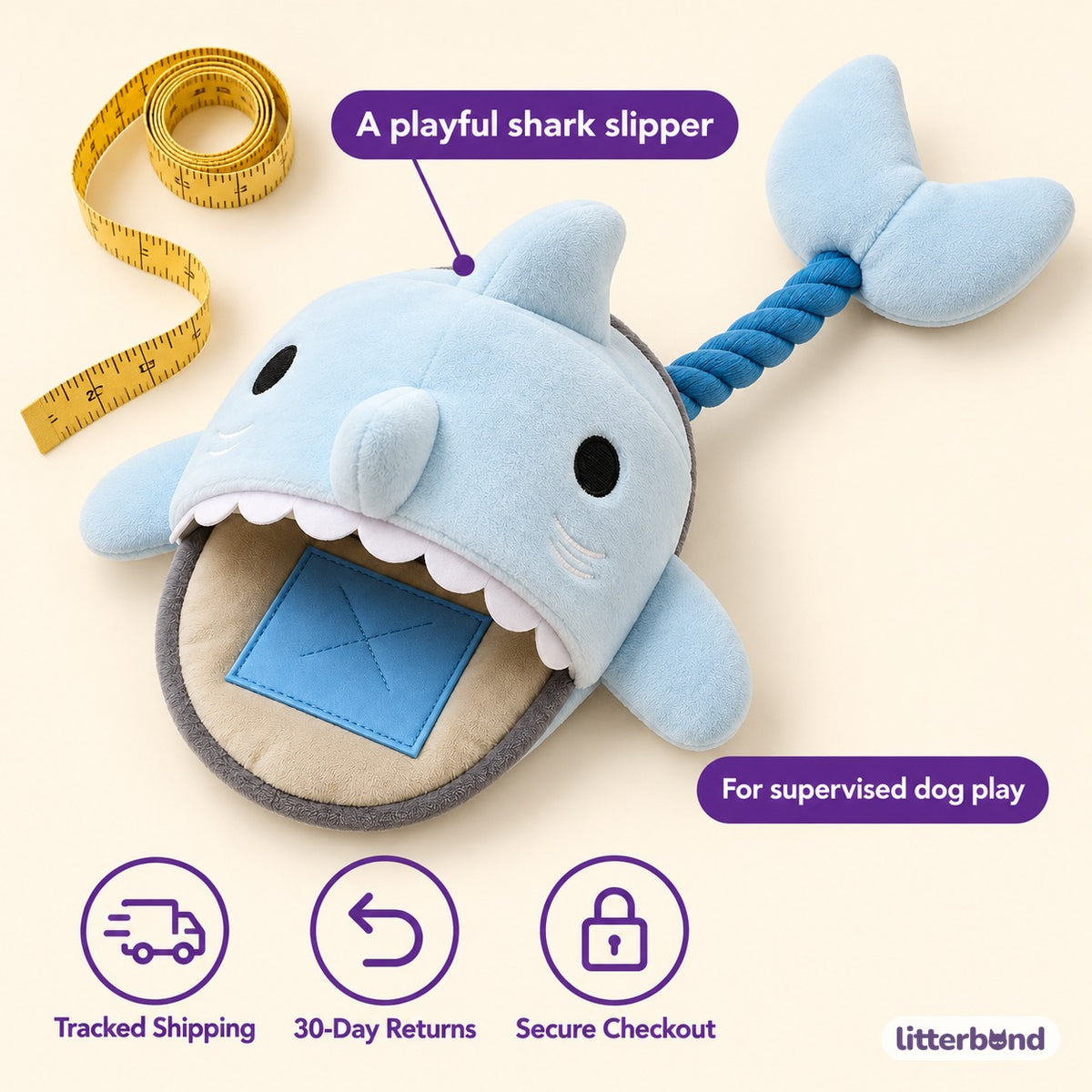 Shark Slipper Toy for Carrying - size and details