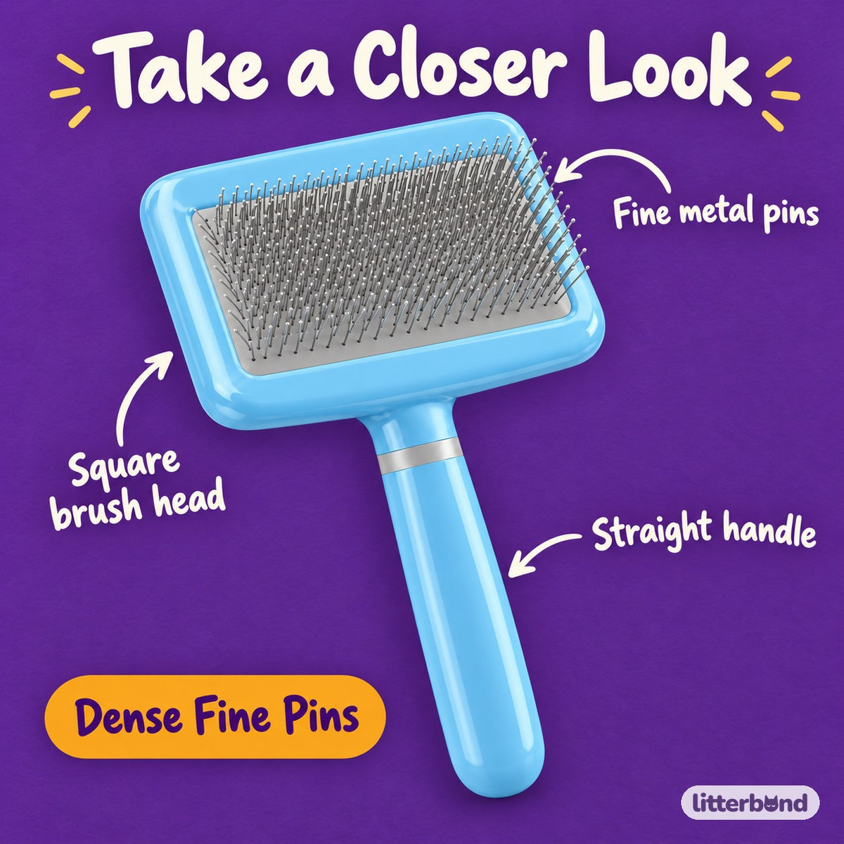 Square Head Slicker Brush for Brushing - close-up details