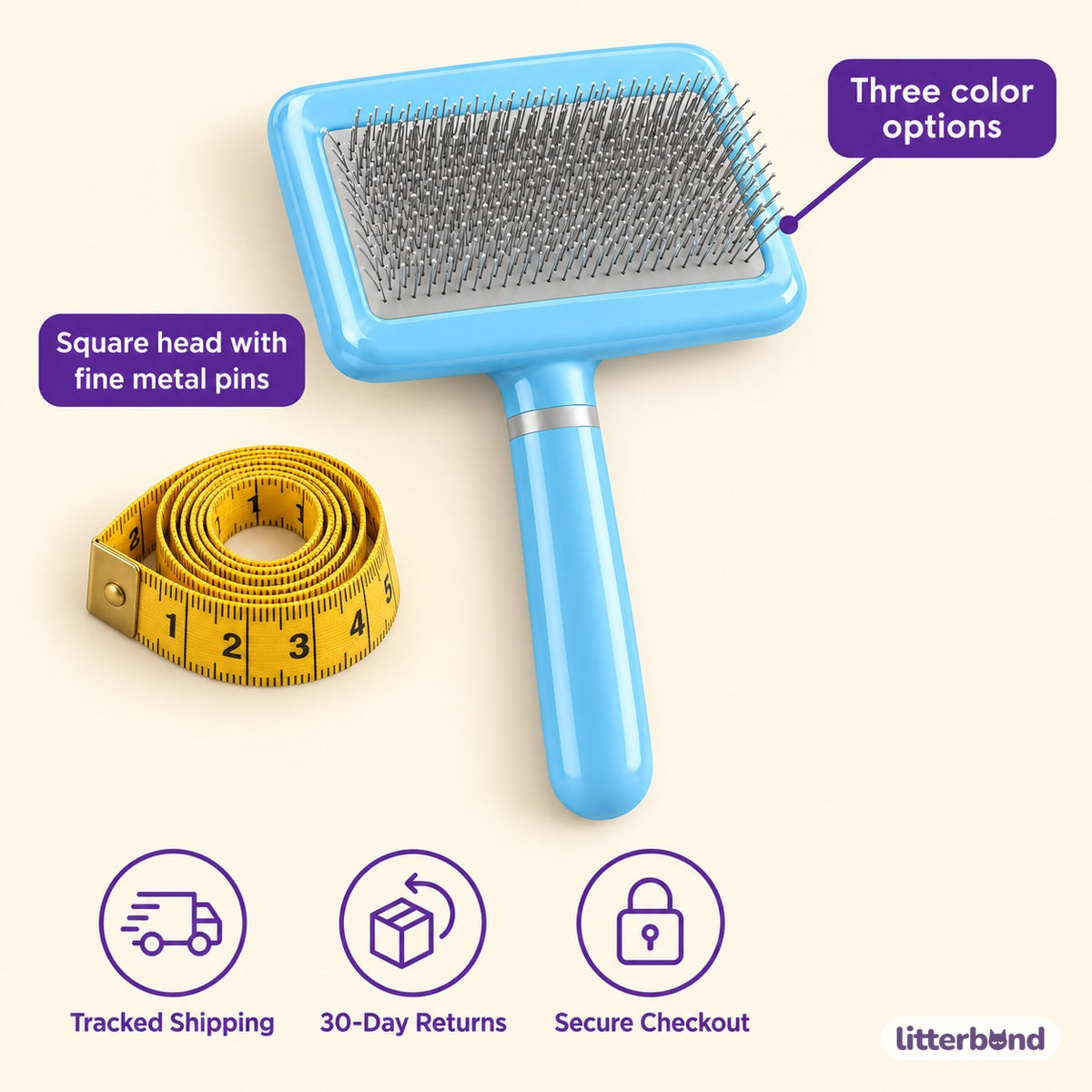 Square Head Slicker Brush for Brushing - size and details
