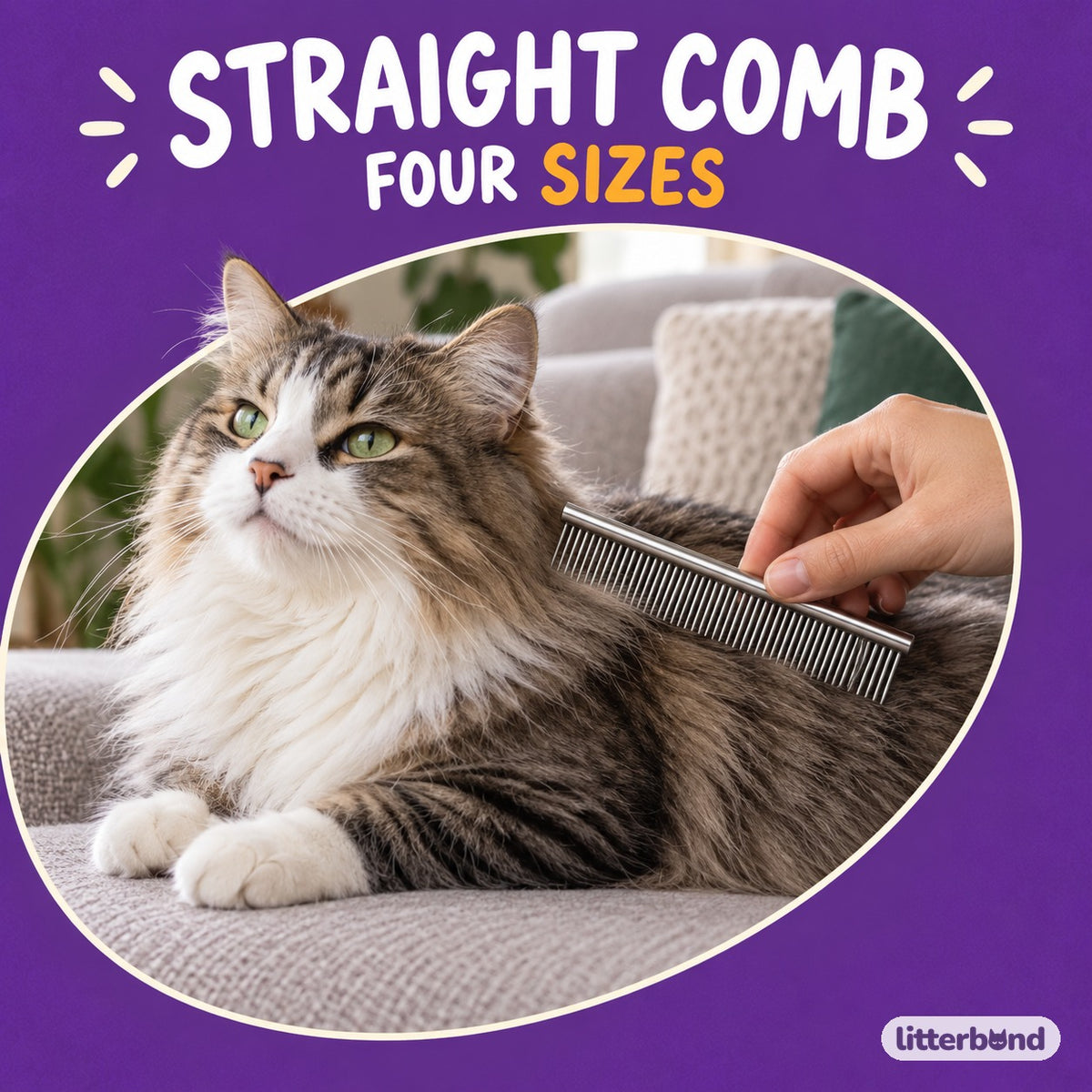 Straight Steel Grooming Comb with a cat