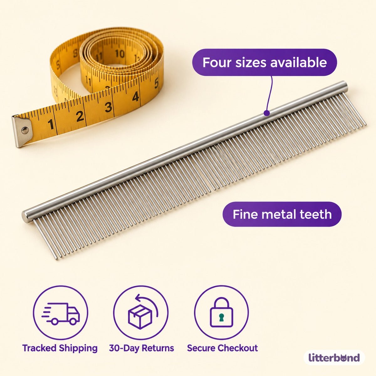 Straight Steel Grooming Comb - size and details
