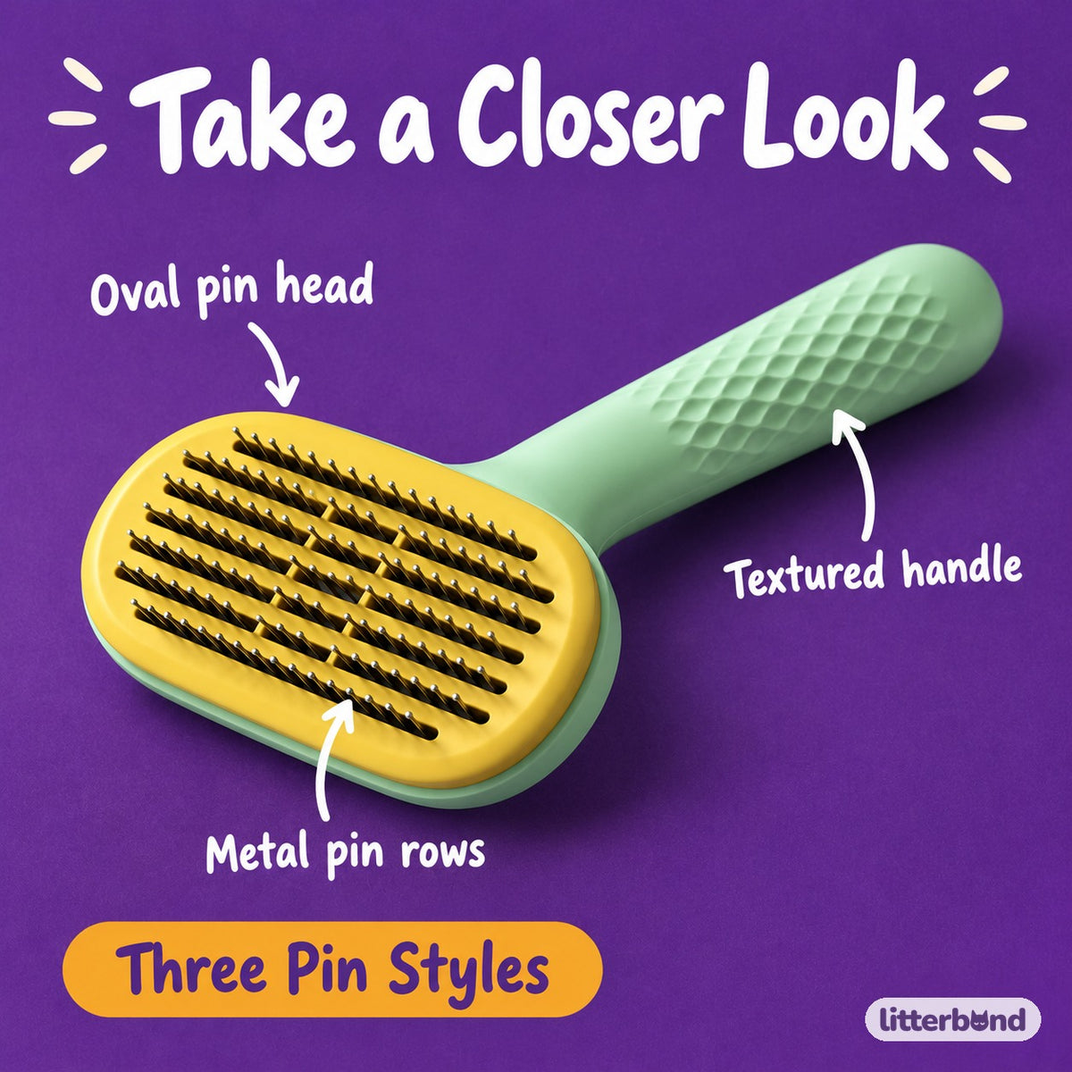 Three-Pin Slicker Brush for Brushing - close-up details
