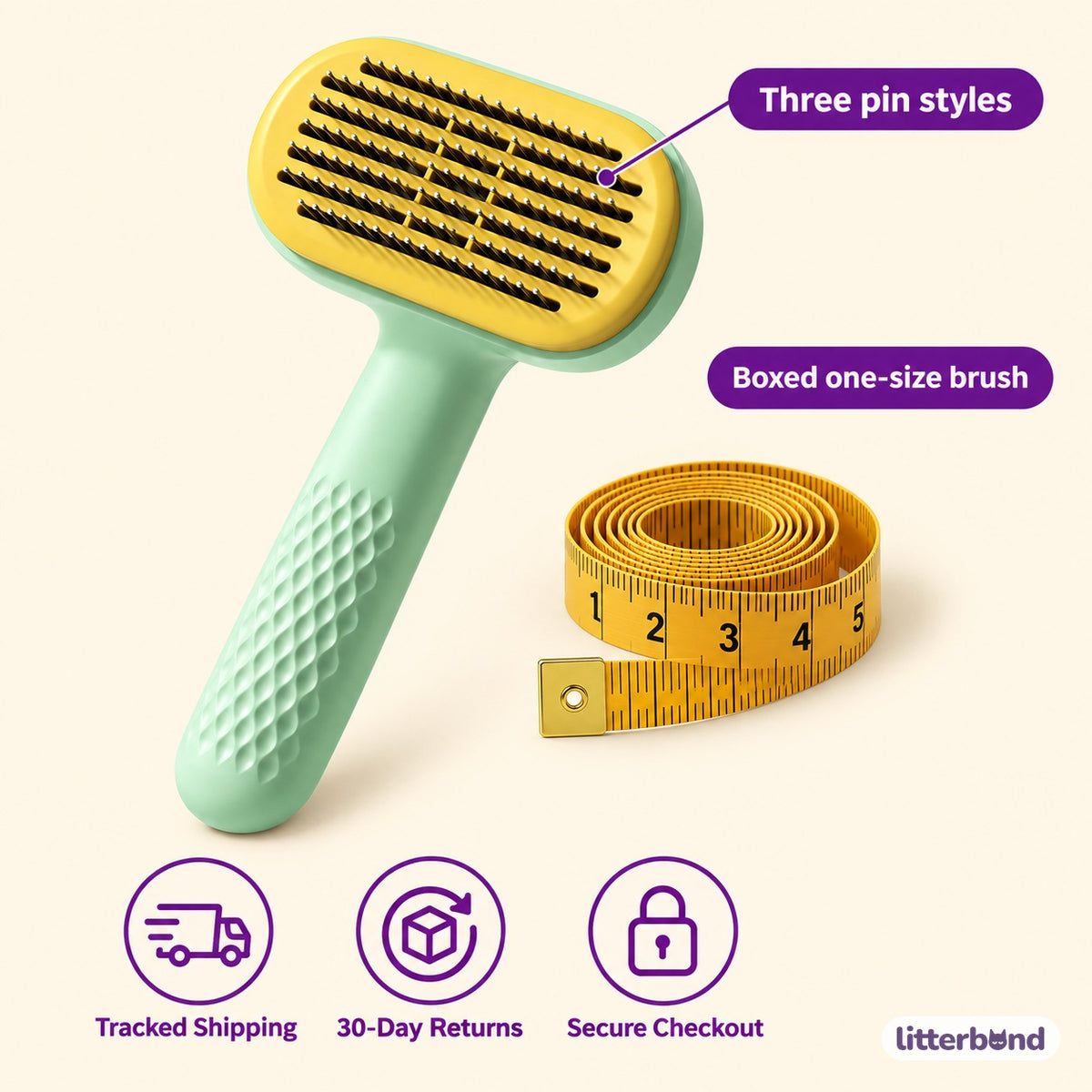 Three-Pin Slicker Brush for Brushing - size and details