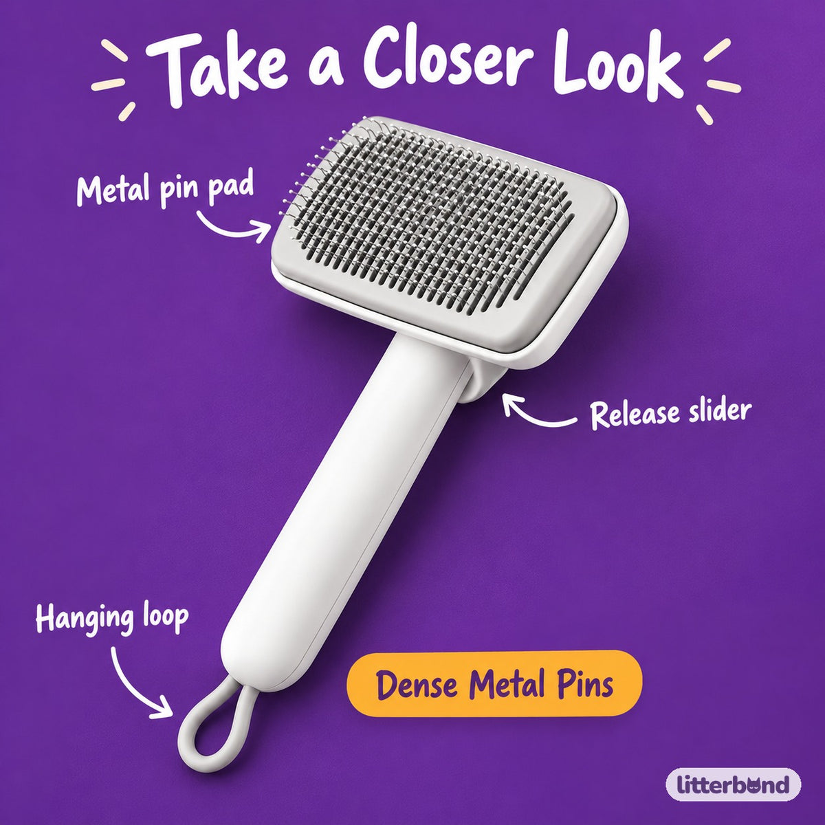 Dense Pin Brush for Brushing - close-up details