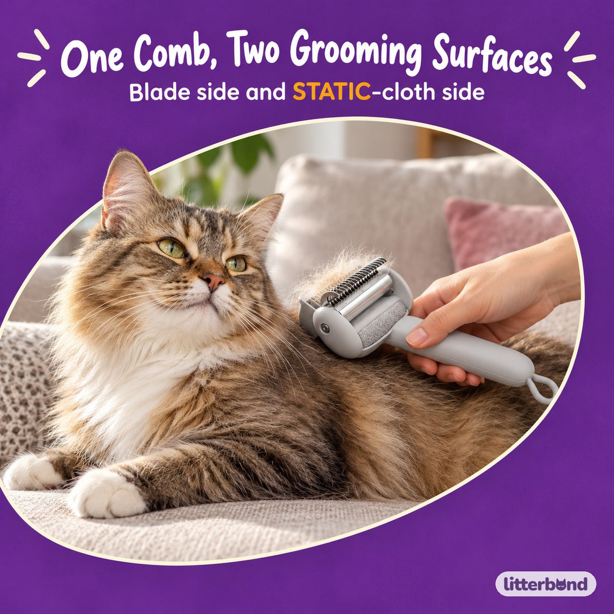 Dual-Surface Deshedding Comb with a cat