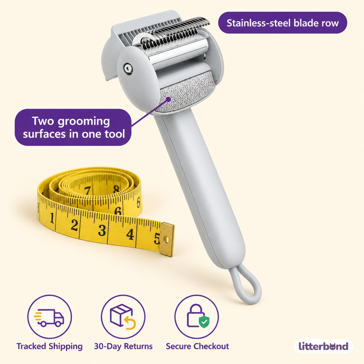 Dual-Surface Deshedding Comb - size and details