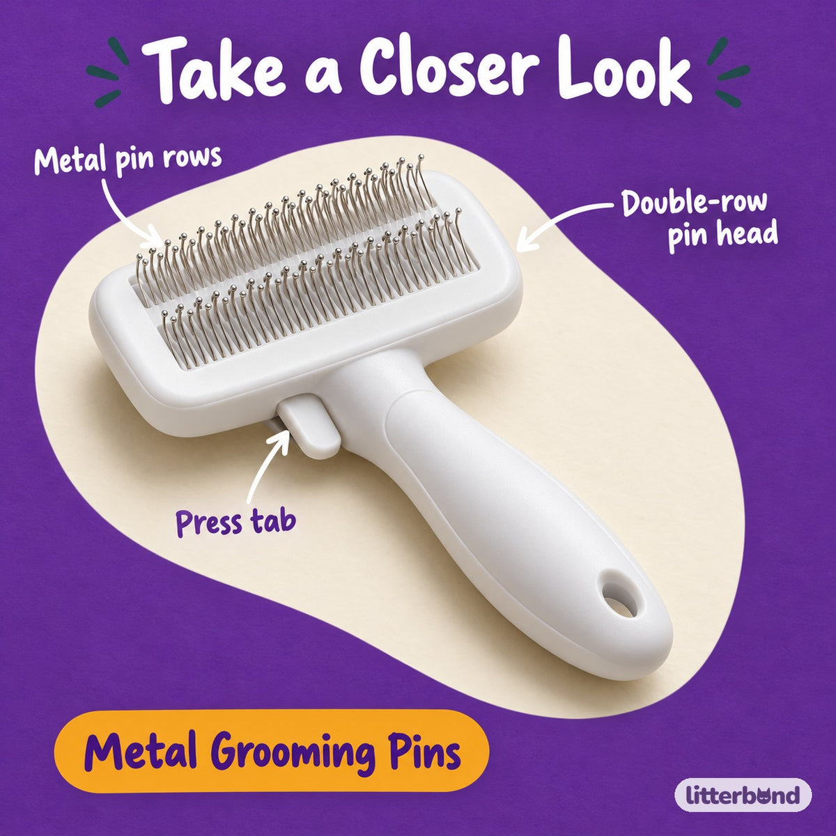 Double-Row Slicker Brush for Brushing - close-up details