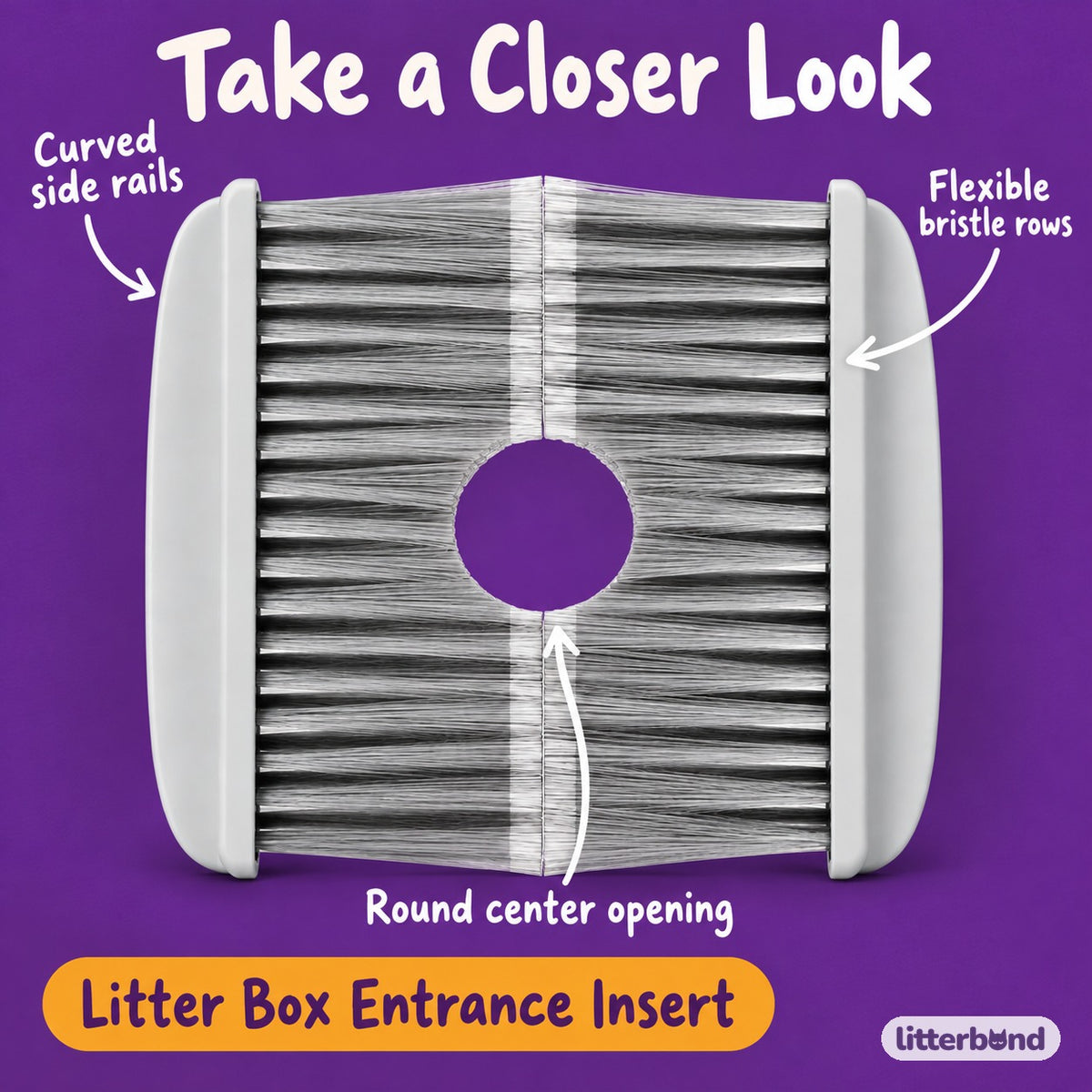 Bristle Door for Litter Box Grooming - close-up details