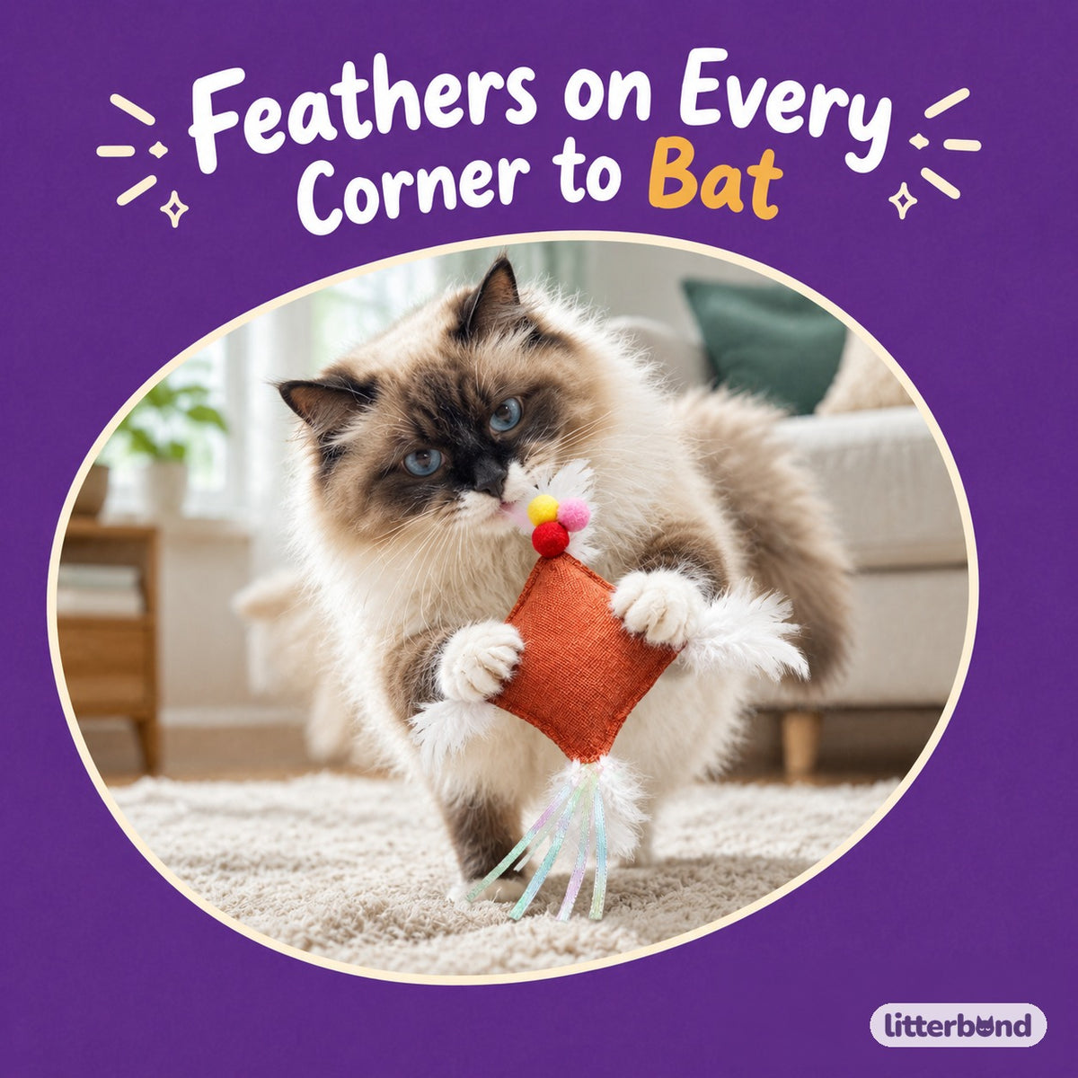 Orange Woven Feather Pouch with a cat