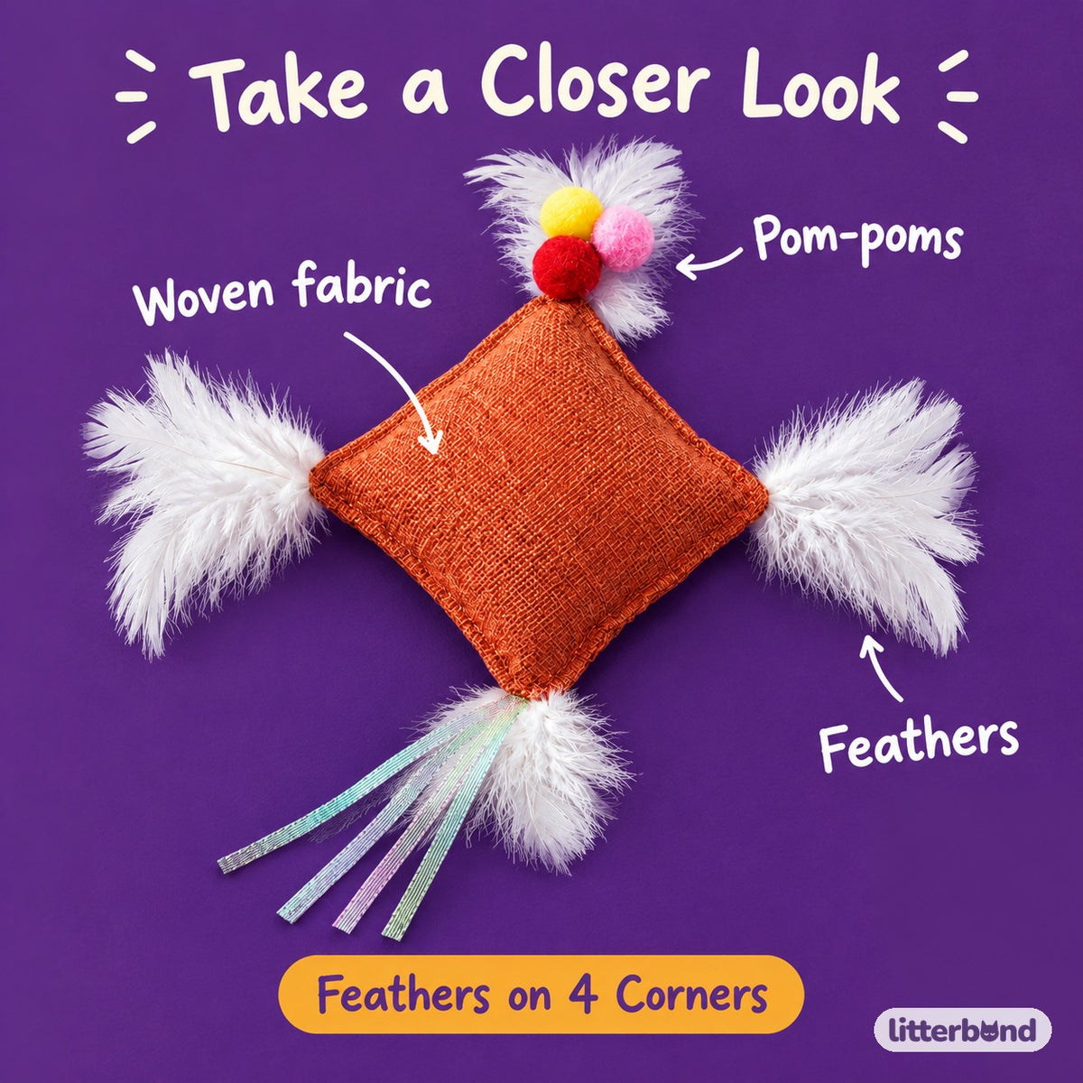 Orange Woven Feather Pouch - close-up details